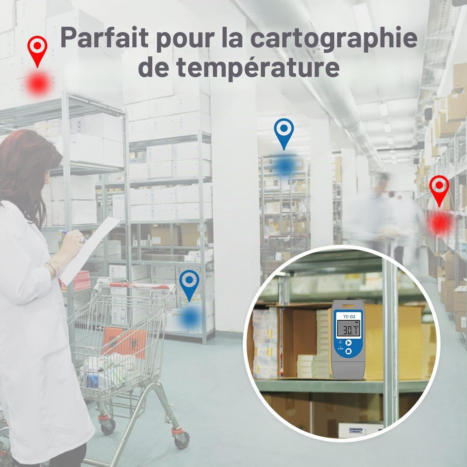 ThermElc TE‑02 USB Enregistreur de Données de Température, Rapports PDF/CSV Auto, Data Logger USB Réutilisable avec Certificat d'étalonnage, Comparaison Multi-appareils Pour Réfrigérateur de Pharmacie