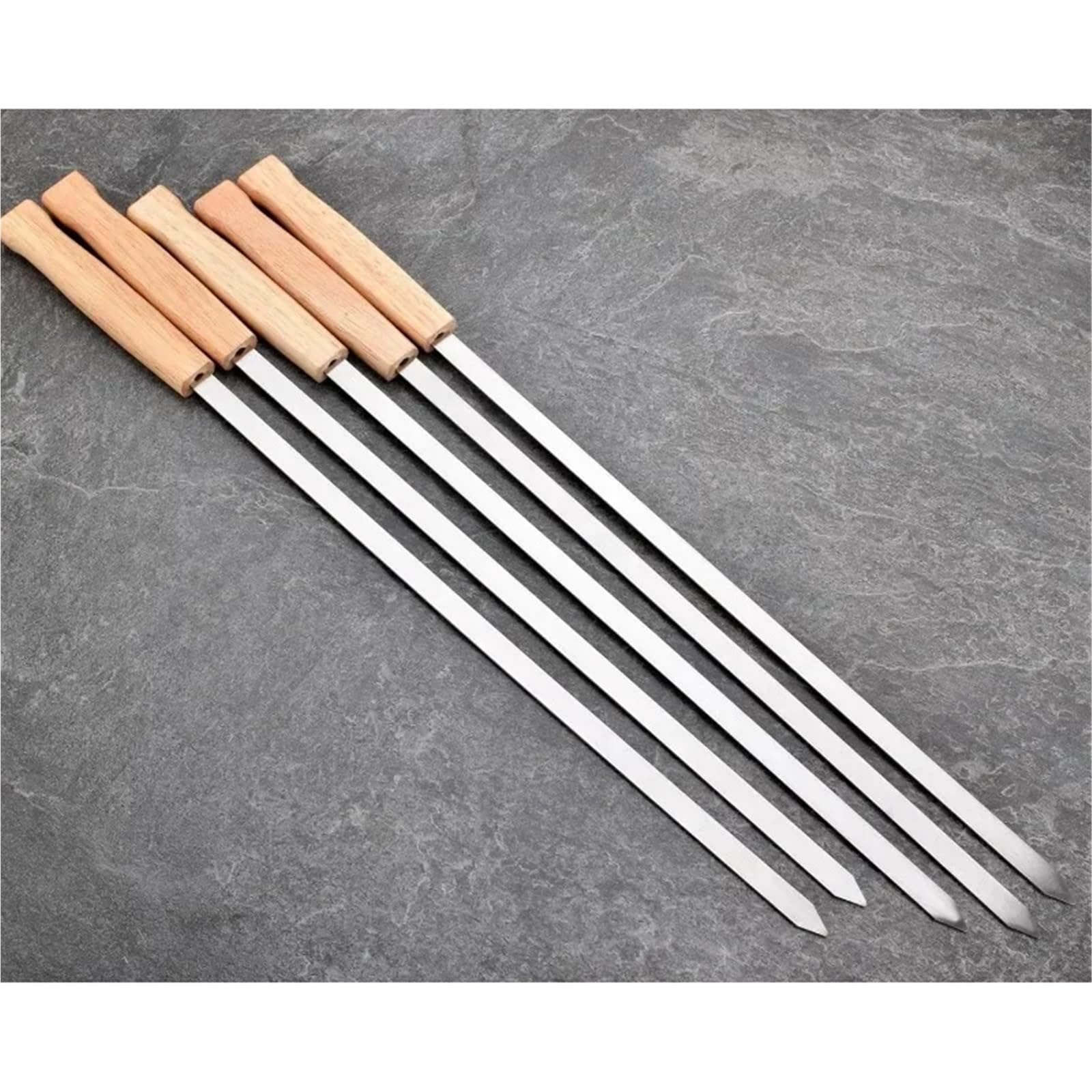 Pinchos Acero Inoxidable 6/8 brochetas de kebab Koobideh 17 pulgadas acero inoxidable for barbacoa, reutilizables, con mango madera(8 pcs)