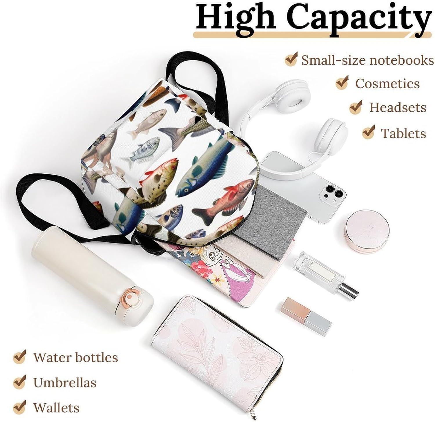 Waterproof Mini Backpack for Women - 10 Inch Oxford Lightweight Daypack Cute Bag Small Daypack Different Fish Small Backpack Purse for Travel Work Weekender