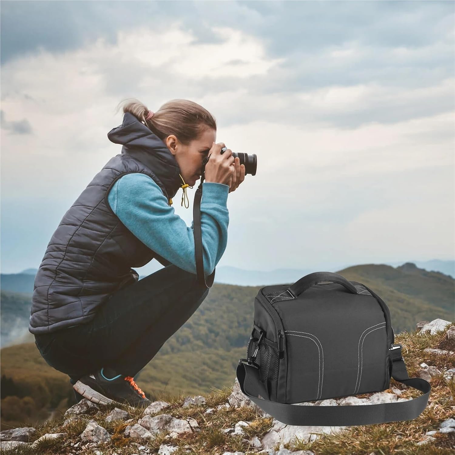 Camera Bag Travel Shoulder Bag Water-Resistant Shock-Proof for DSLR SLR Mirrorless Camera Case with Removable Dividers
