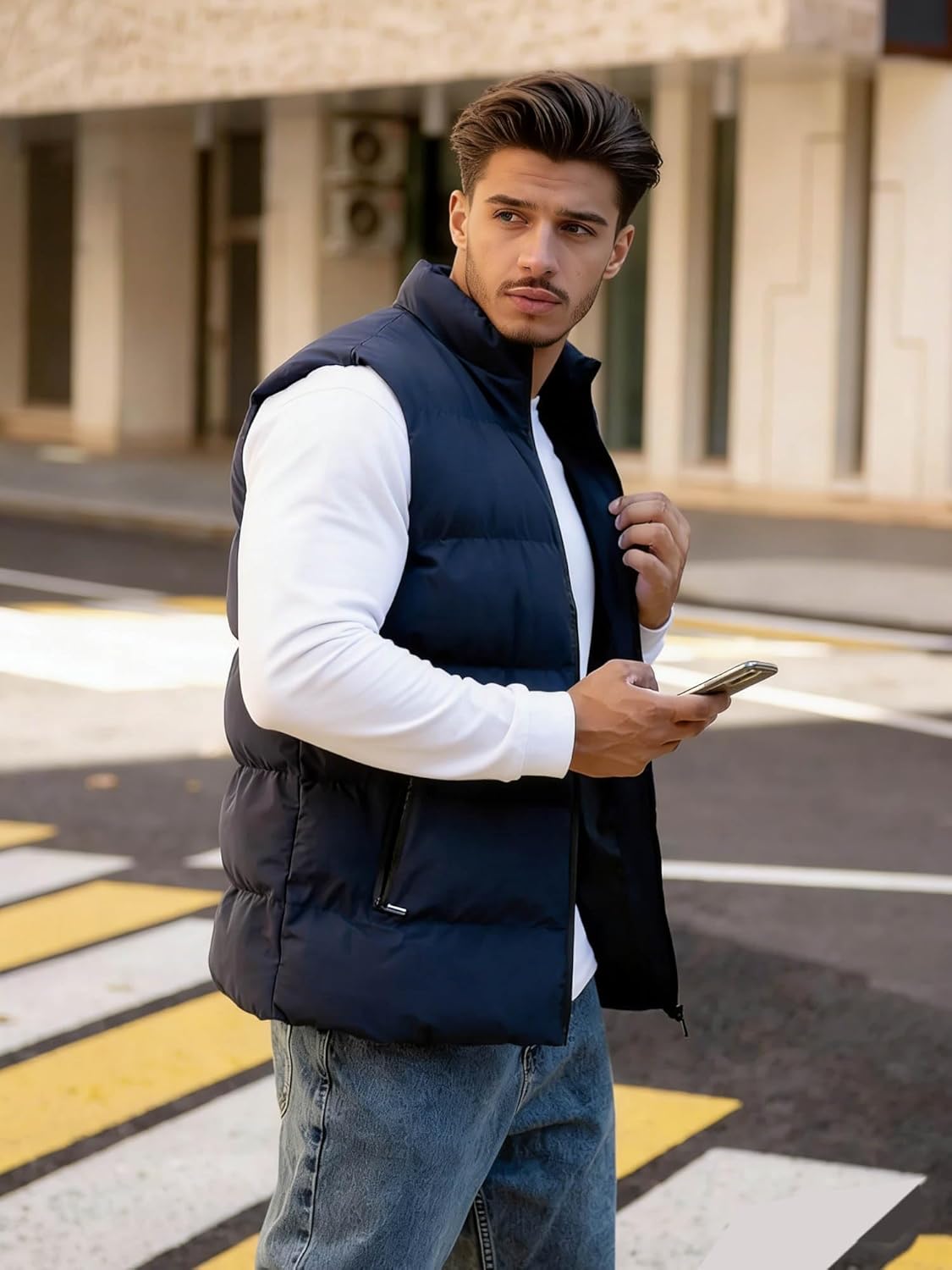 LINMYZAI Men's Puffer Vest Winter Sleeveless Lightweight Jacket Outdoor Warm Zipper Outerwear Vests - Image 3