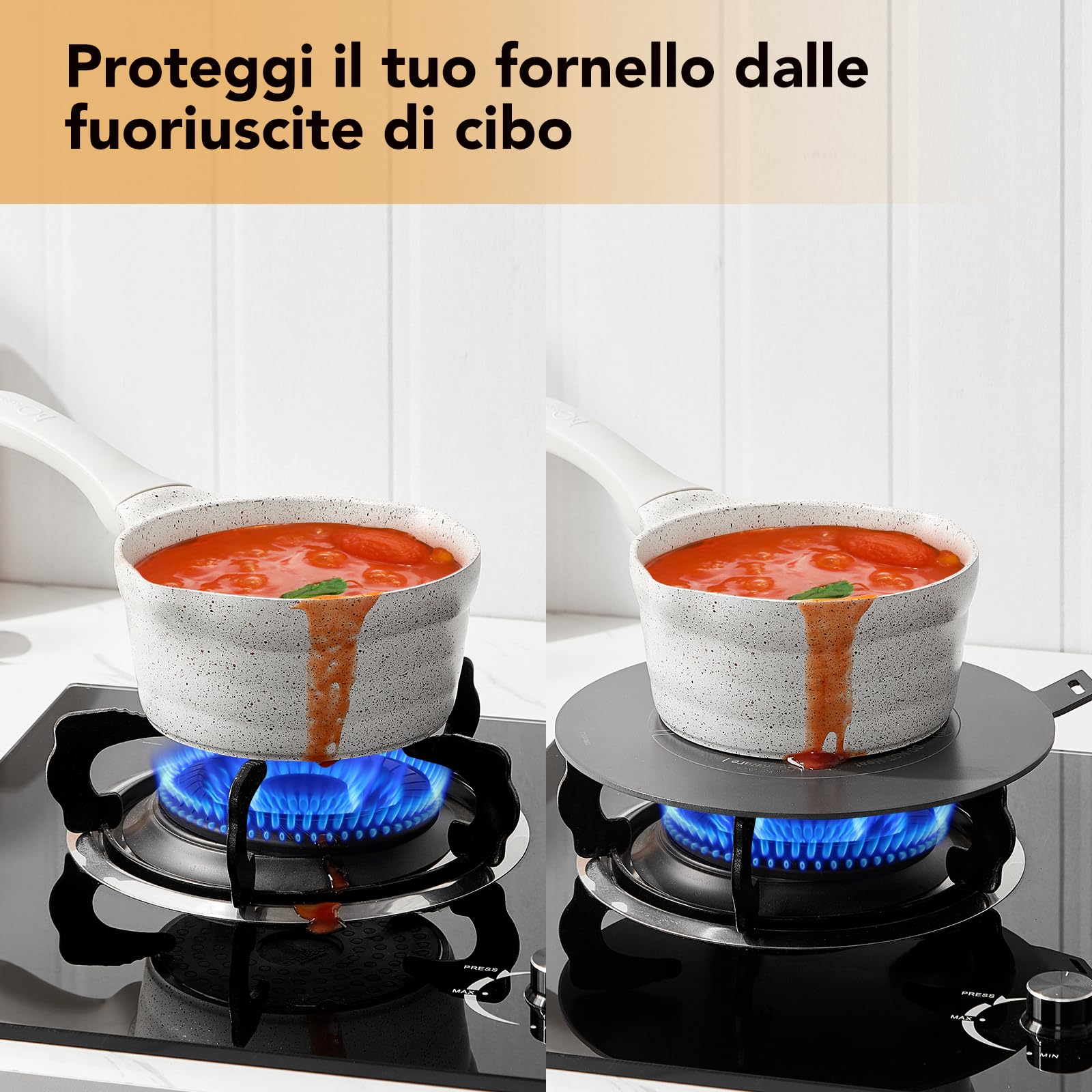 ACTIV CUISINE Adattatore a induzione a disco piatto diffusore Moka in acciaio inox, manico e base separabili, per caffettiere 14 cm, nero