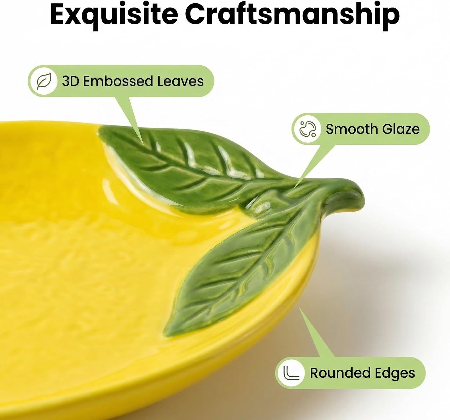 Ceramic Lemon-Shaped Spoon Rest and Holder, Yellow with Green Leaf Detail, Heavy-Duty Kitchen Utensil Holder