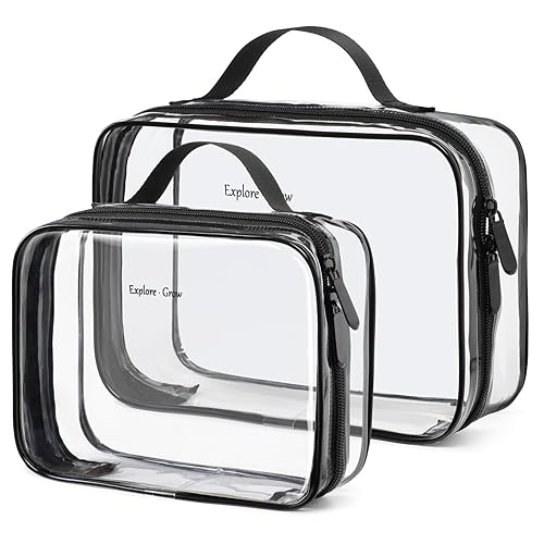 Miniatura 26 de PACKISM Bolsas de aseo transparentes 1 extra grande 1 grande 1 mediana - 3 paquetes de bolsas de maquillaje con asa, apertura grande de 180°, bolsas