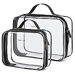 PACKISM Clear Makeup Bag - 2 Pack TSA Approved Toiletry Bag with Handle Large Opening, Clear Toiletry Bag Travel Bags for Toiletries, 1 Medium TSA Quart Carry-On & 1 Large for Checked Luggage, Black
