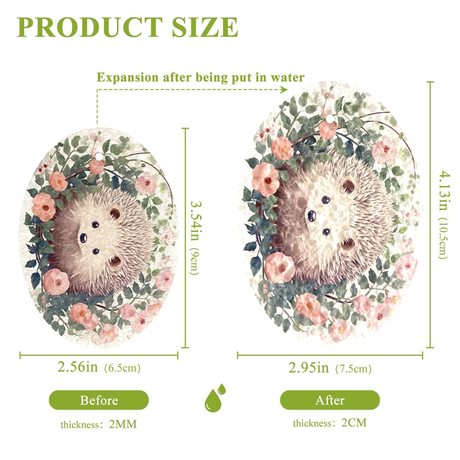 BOESI Doodle Hedgehog and Flower Pattern Wood Pulp Sponge Kitchen Scrubbing Sponge Absorbent, Strong Adsorption for Kitchen Cleaning 3 pcs.