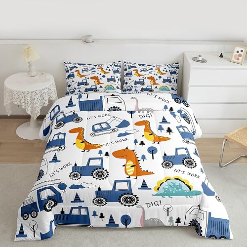 Feelyou Kids Construction Comforter Set Twin Size Dinosaur Construction