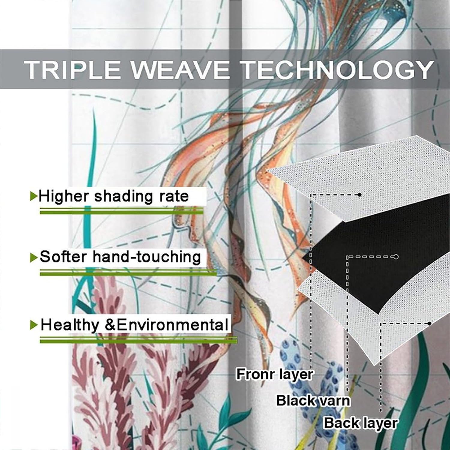 Coastal Jellyfish Curtains, Beach Nautical Ocean Starfish Seashell Seahorse Window Treatments for Bedroom Kitchen Nursery, Conch Compass Beachy Blackout Drapes 2 Panel Sets,52x84 Inch,Thin.