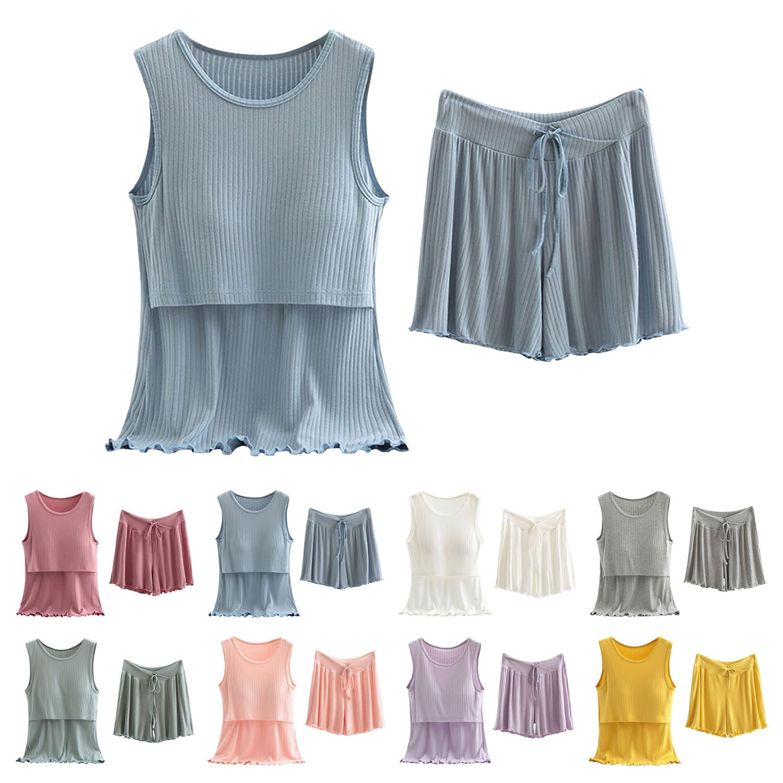 Generisch Still Pyjama Set, Still Schlafanzug Damen Kurz Zweiteiliger Schlafanzug mit Verstellbarem Elastischem Bund Ärmellos Stilltop und Kurze Hose für Schwangere Stillen Nachtwäsche Hausanzug
