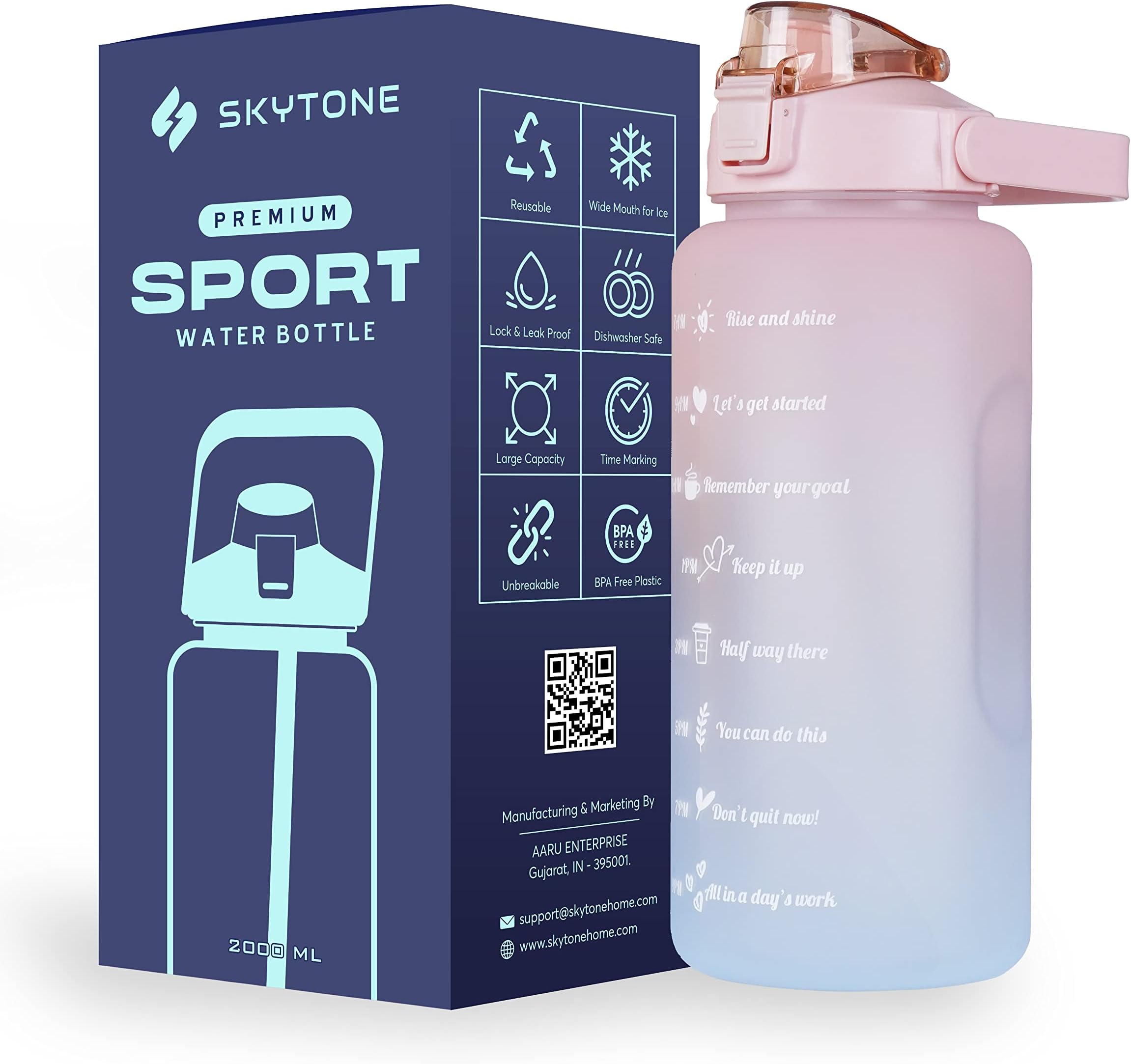 SKYTONEยฎ Water Bottle For Office, Gym, Travel, Sports Leakproof 2 Liter Bottle With BPA-Free Plastic Included Silicone Pipe (Purple) (Pink)