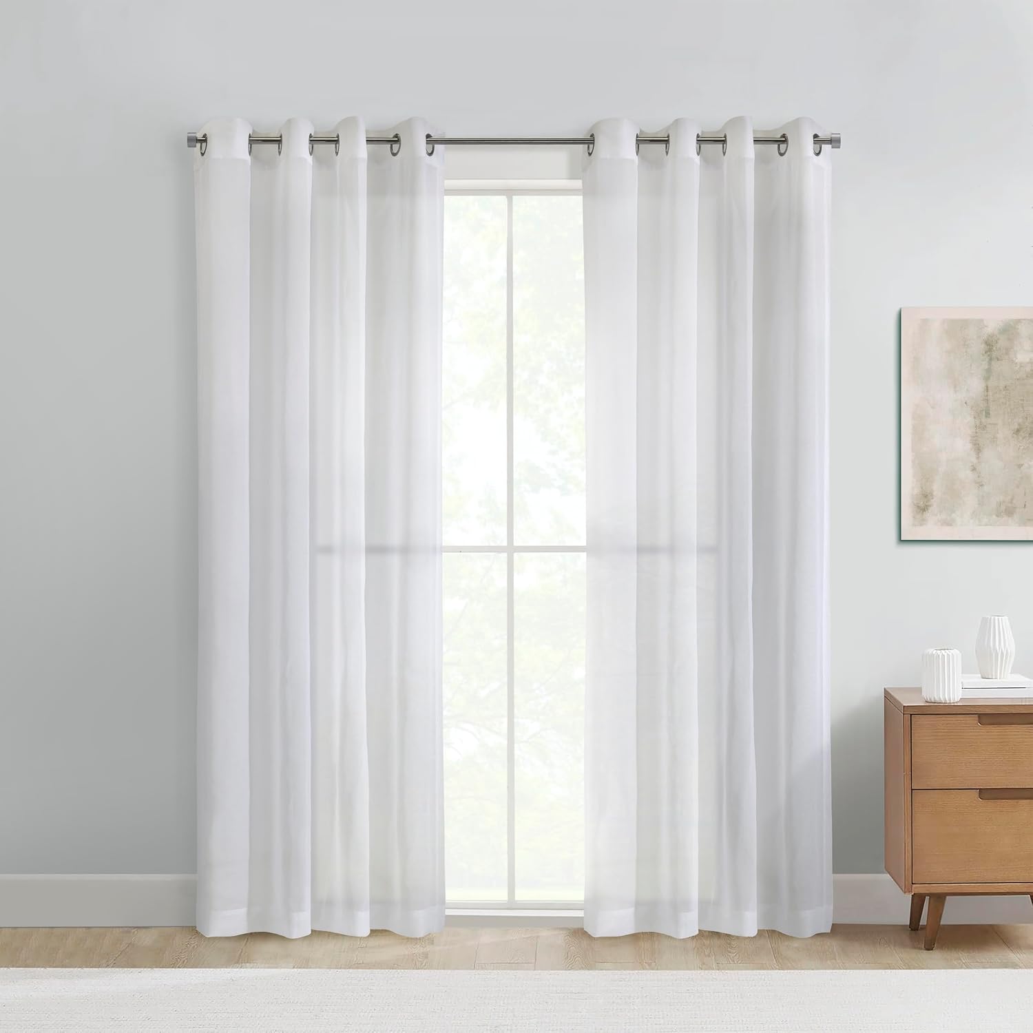 Daisy Sheer Grommet Indoor Curtain 52 x 84 in White
