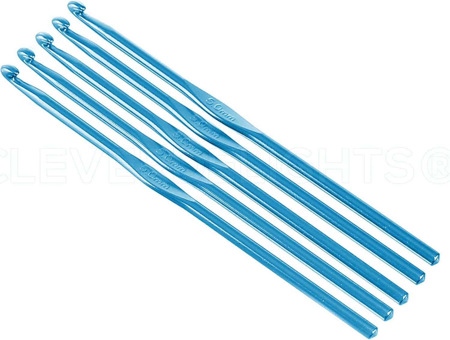 10 Pack - CleverDelights Size H (Size 8) Aluminum Crochet Hooks - 6" Length - 5mm Diameter - Knitting