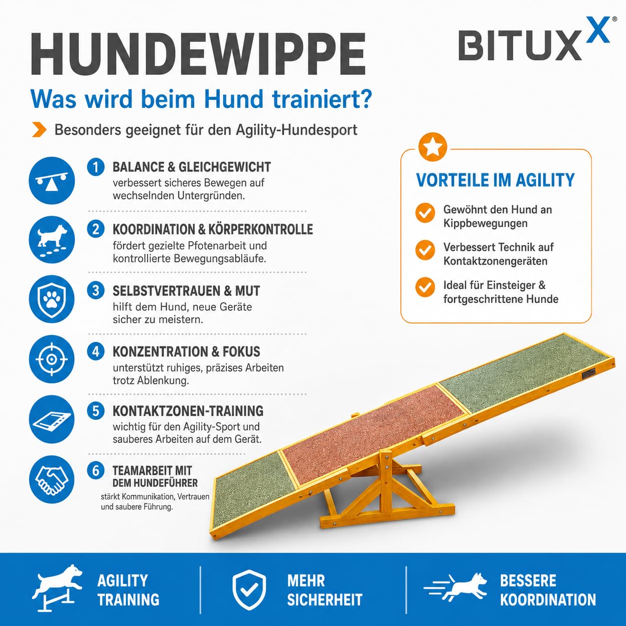 BITUXX Hundewippe Agility Wippe Hundesport Hundetraining