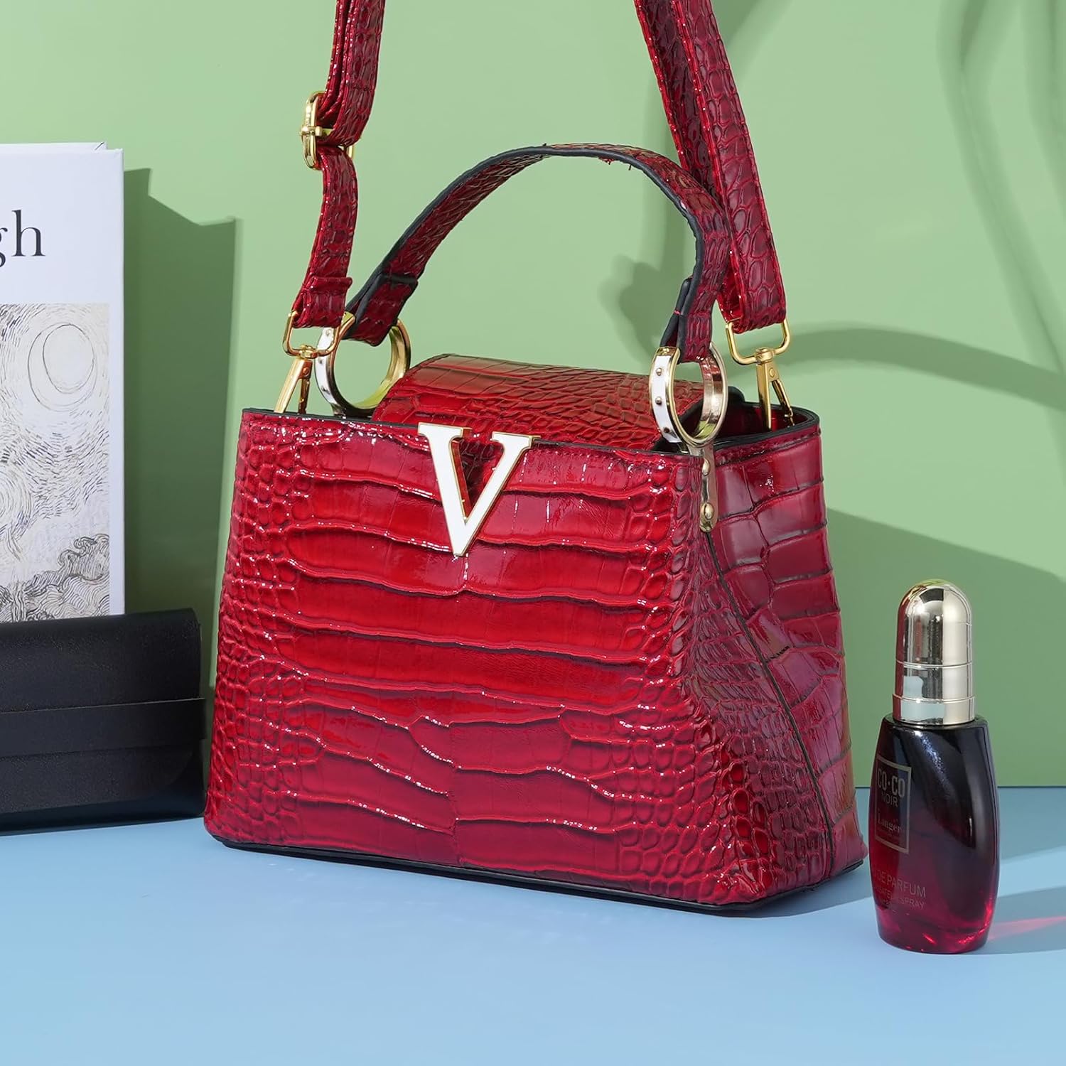 Satchel Bag for Women, Crocodile Leather Purse Top Handle Purse Small Crossbody Handbag Women's Shoulder Tote Bag - Image 3