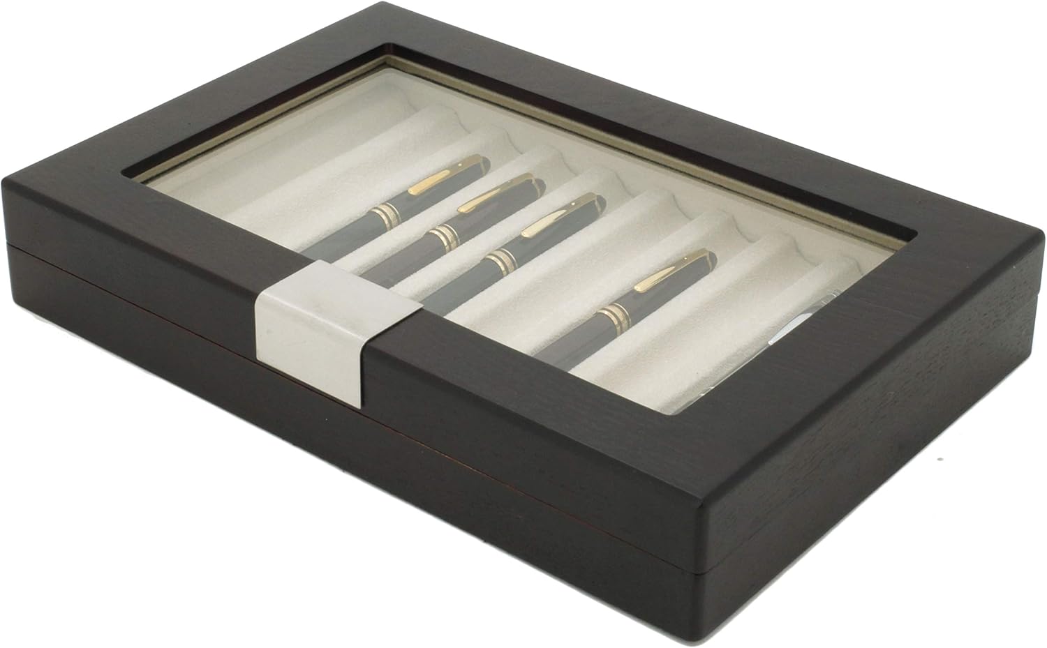 Tech Swiss Pen Display Box Wood Finish Glass Window Engravable (Brown Espresso)