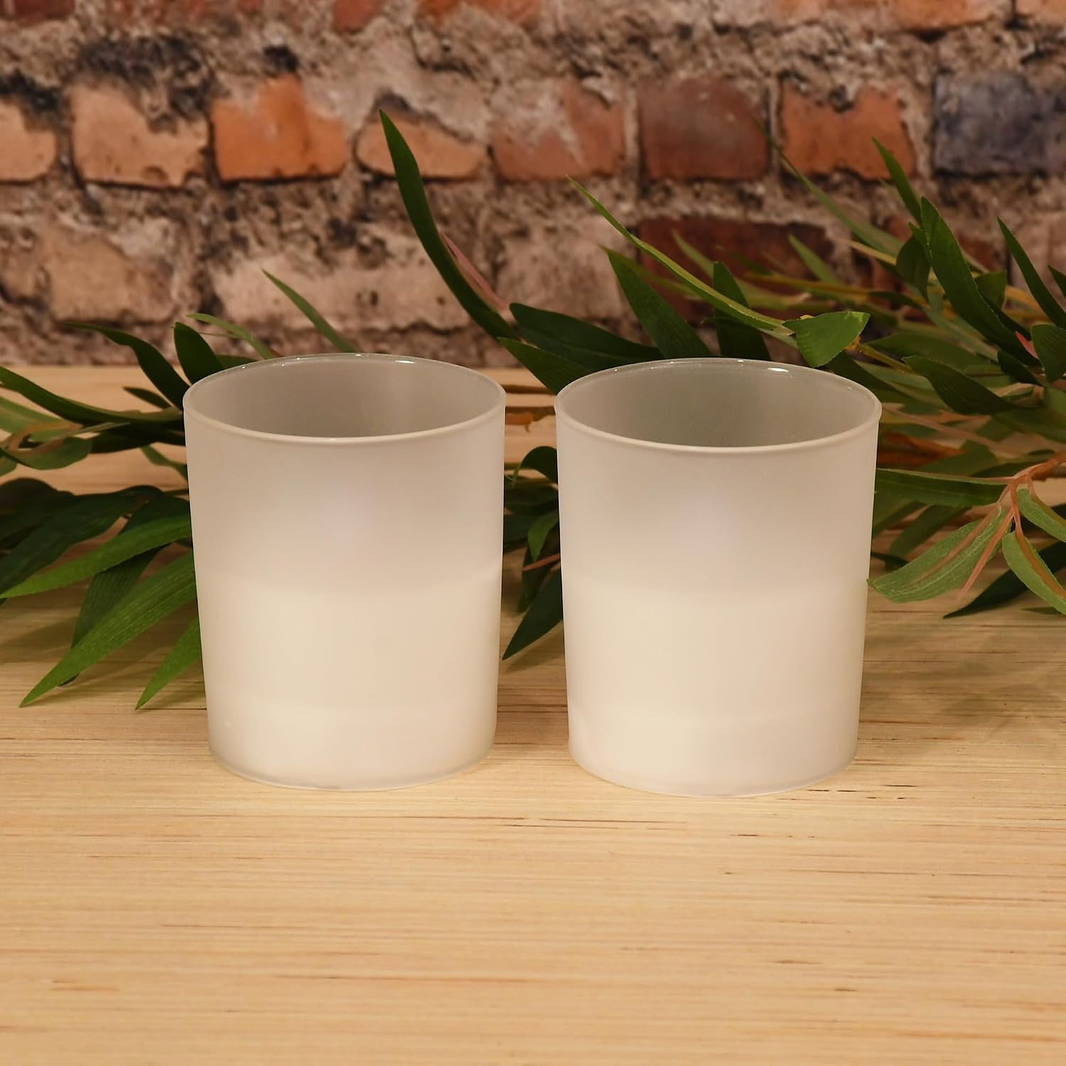 Lumabase Battery Operated LED Glass Candles with Flickering Flame, Frosted - Set of 2