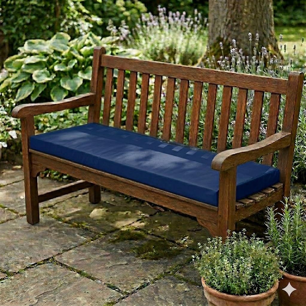 Goldstar Beddings Premium Garden Bench Cushion - 2 Seater Foam Seat Pad for Indoor/Outdoor Use (Navy Blue, 2 Seater 16 x 42 x 2) โ image 1