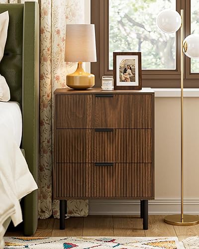 Miniatura 20 de Mesita de noche, mesita de noche de 25.7 pulgadas de alto con estante de 2 cajones, mesita de noche Morden con marco dorado, mesa auxiliar acanalada