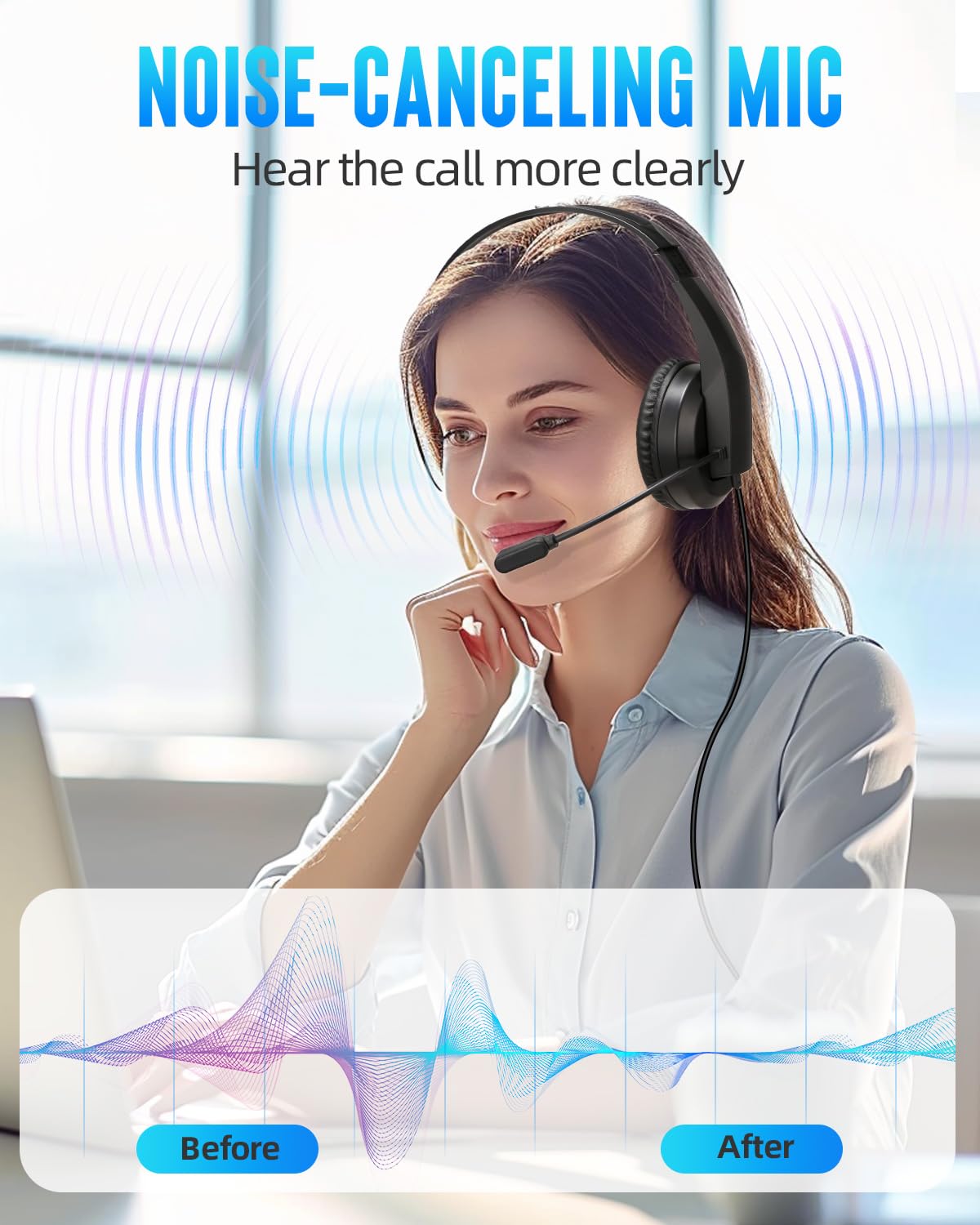 Auriculares con cable con micrófono para computadora portátil – Auriculares de computadora para niños, adolescentes y adultos con micrófono de cancelación de ruido y control de volumen 7