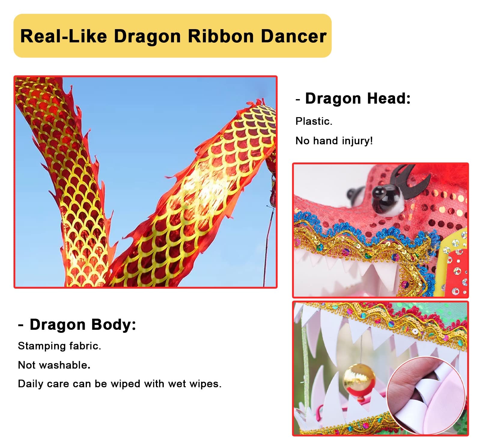 Ruban de danse du dragon – Ruban fluide chinois Dragon Poi, ensemble de banderoles de sport, fitness, danseuse de dragon for l'extérieur, ensemble de jeu léger et rythmique for bal/fête (taille : 10 m