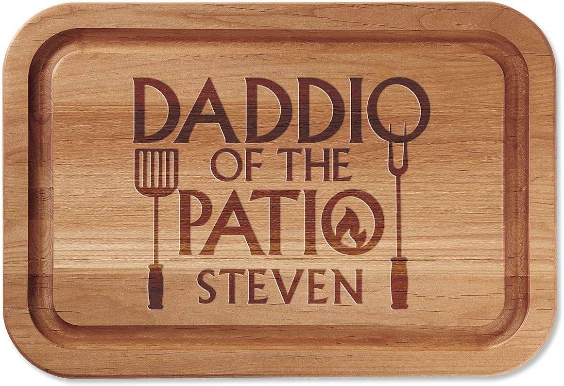 Daddio of the Patio Personalized Red Alder Wood Cutting Board - Custom Engraved 11 x 16-Inch Chopping and Serving Boards, Father’s Day, Holiday and Housewarming Gifts, Add Name, by Lillian Vernon