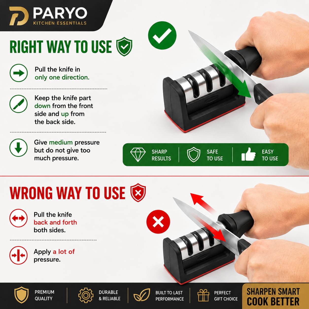 PARYO Kitchen Knife Set with Sharpener - 3 Piece -6