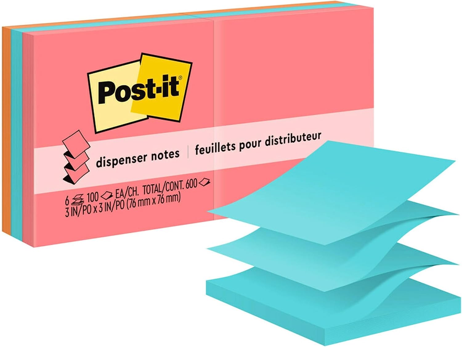 Postit Super Sticky Notes, 3x3 in, 6 Pads, 2x the