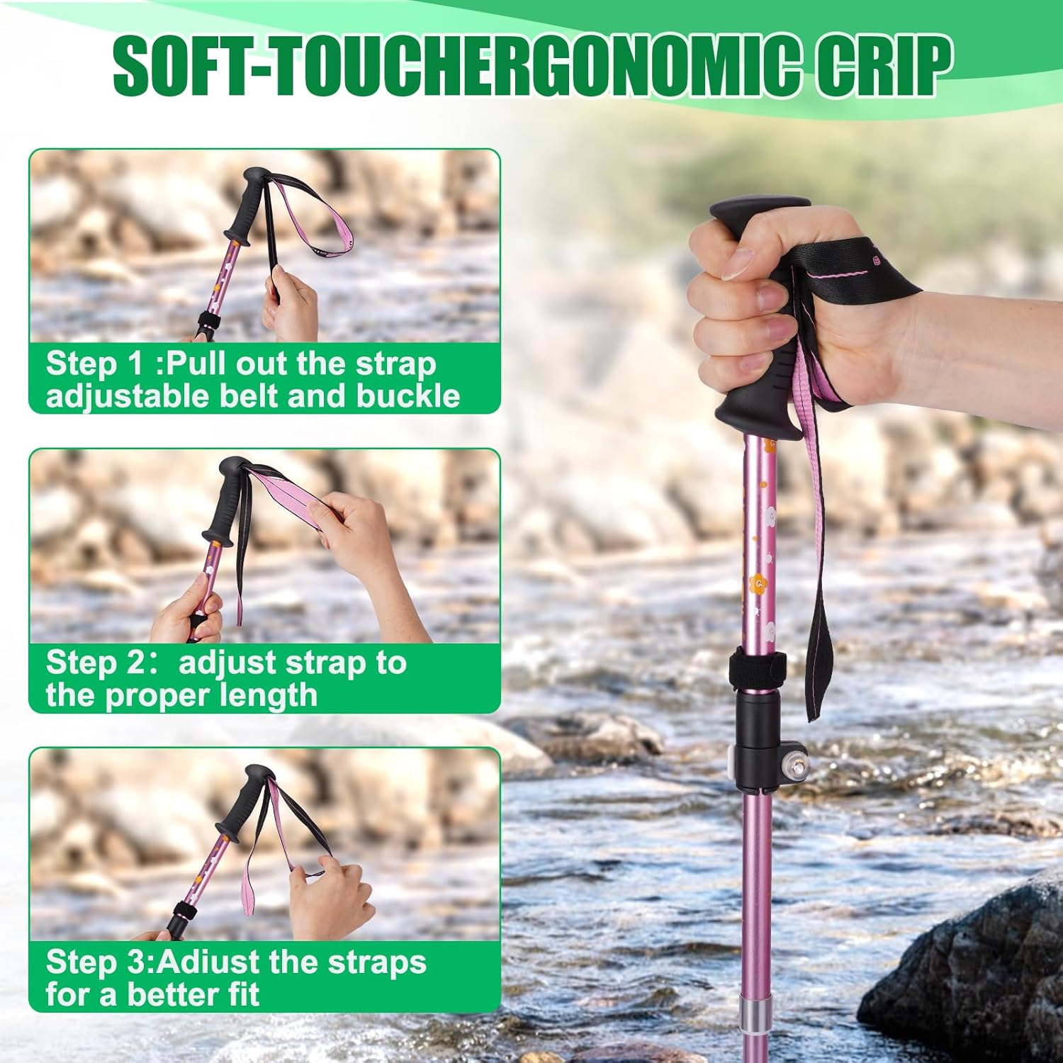 Trekking Poles - Lightweight Collapsible Kids Hiking Poles - Retractable Kids Hiking Stick, Telescoping Aluminum Trekking Poles 2 Pack, Adjustable Ski Poles