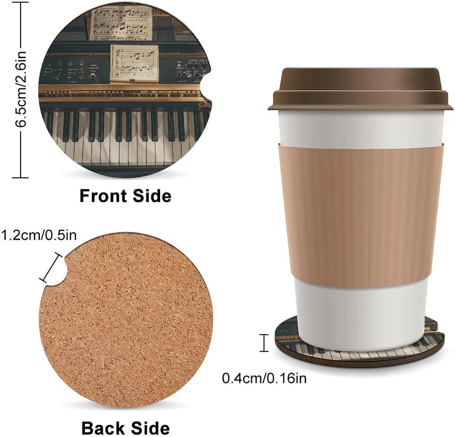Music Note Piano Car Coasters Cup Holder Insert Coaster, 2Pcs Absorbent Cork Bar Coasters, Heat Resistant Reusable Anti Slip Drink Coaster Car Decor Auto Accessories for Women image 2