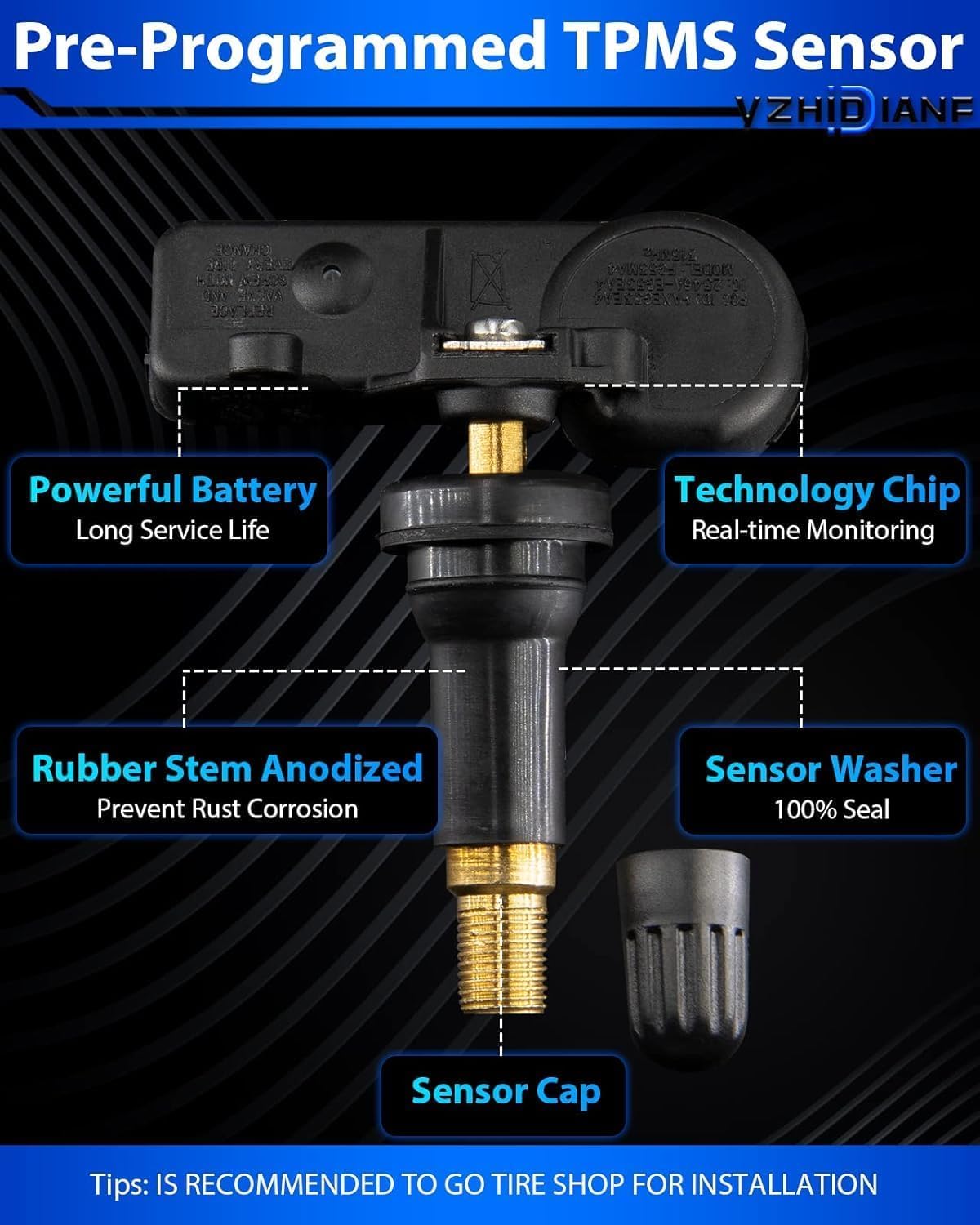 6F2Z-1A189-A Pre-Programed TPMS Sensors Fit for:-Ford Edge 2007 2008 F150 Escape 2006 2007 2008 Explorer Fusion for:-Lincoln Navigator Mark LT MKZ 315MHz Tire Pressure Sensor (4)