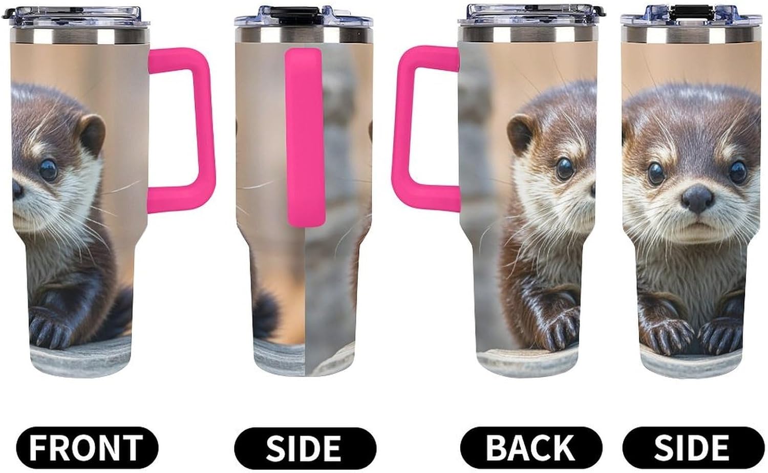 Cute Otter Tumbler 40 Oz with Handle&Lid Large Car Cup Stainless Steel Vacuum Travel Mug Insulated Water Bottle Leak-proof Portable Coffee Cup for Home Car Outdoor