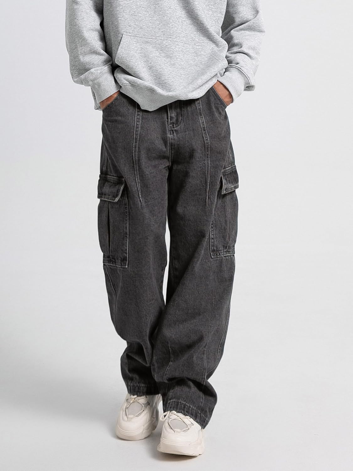 Mens Baggy Cargo Jeans Y2K Skater Vintage Plain Pants Grunge Jeans Causal Wide Leg Denim Pants Streetwear - Image 3