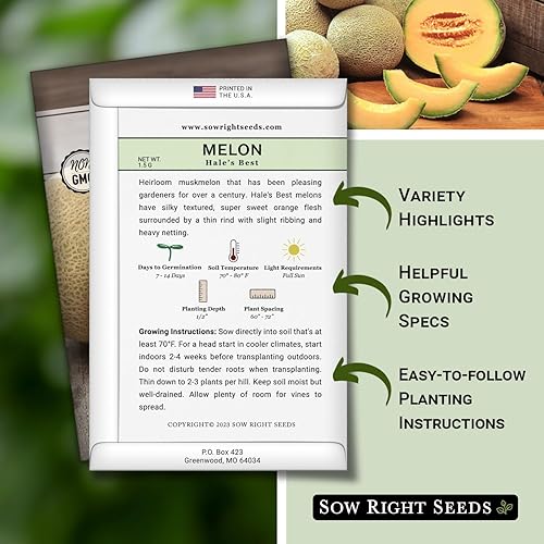 Miniatura 2 de Sow Right Seeds - Las mejores semillas de melón de Hale para plantar - Paquete de reliquia sin OMG con instrucciones para plantar un huerto casero -