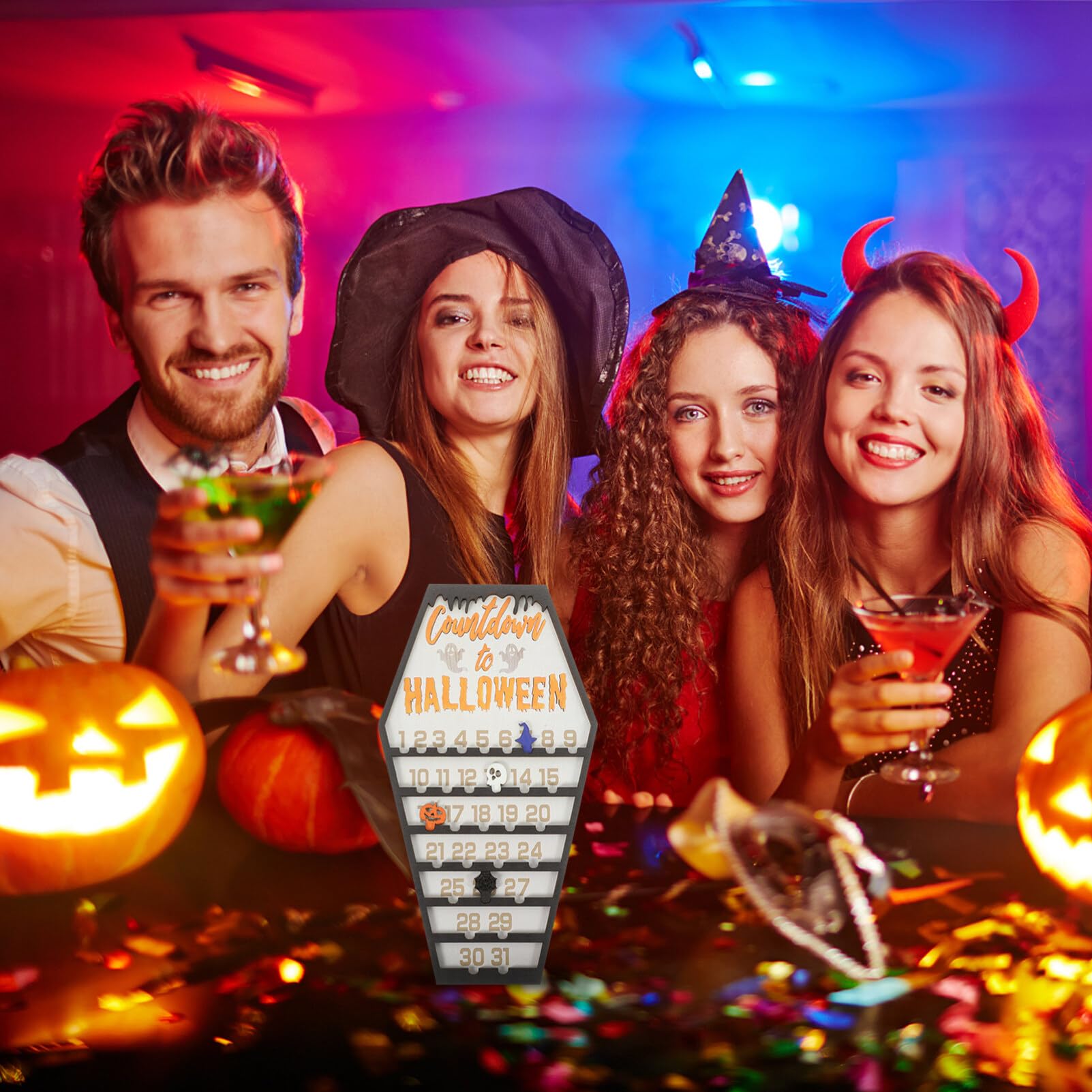 ifundom Halloween-countdown-kalender aus Holz in Sargform Adventskalender für Dekoration und Zählen der Tage