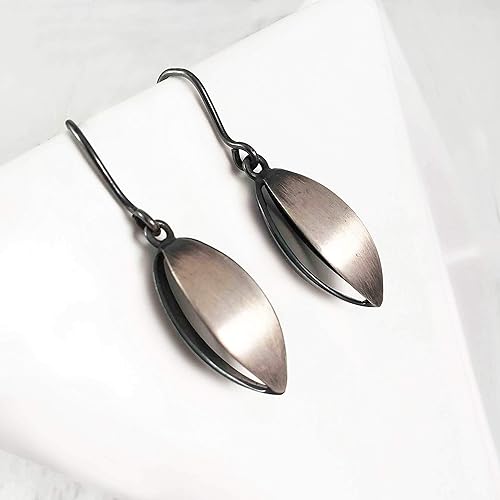 Miniatura 2 de Nature Inspired Geometric Earrings, Hook Dangle Drop, Sterling Silver Satin and Dark Oxidized Finish, Handmade in Peru. Great for Gift Sets.