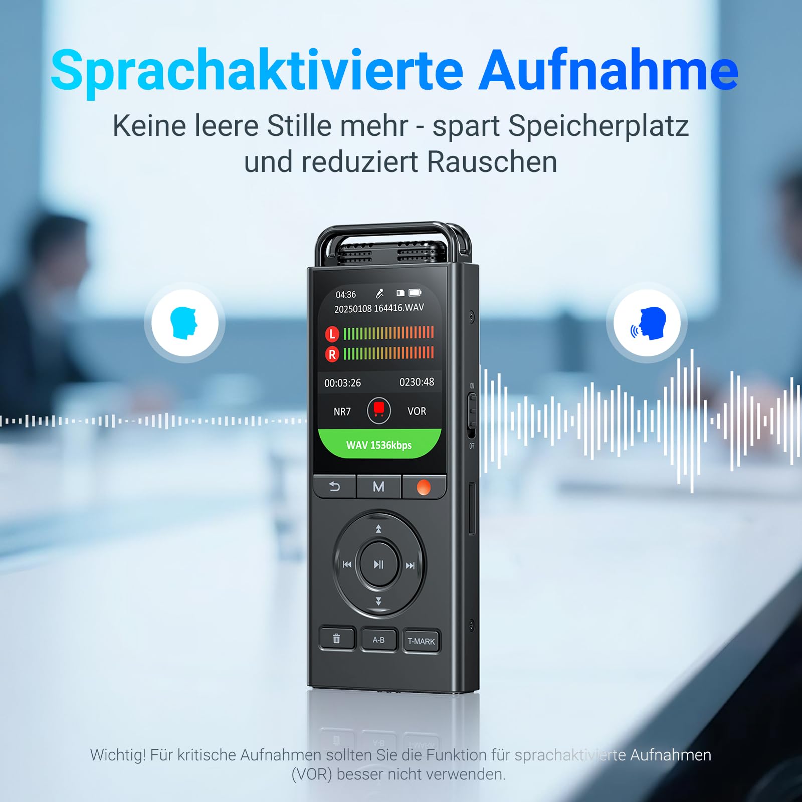 MECHEN 144GB Diktiergerät Digital, Sprachaktiviertes Aufnahmegerät mit 10,000 h Aufnahmezeit, 3072Kbps HD Audio, Rauschunterdrückung, VOR Modus, Passwort & Musikwiedergabe, USB C (V06)