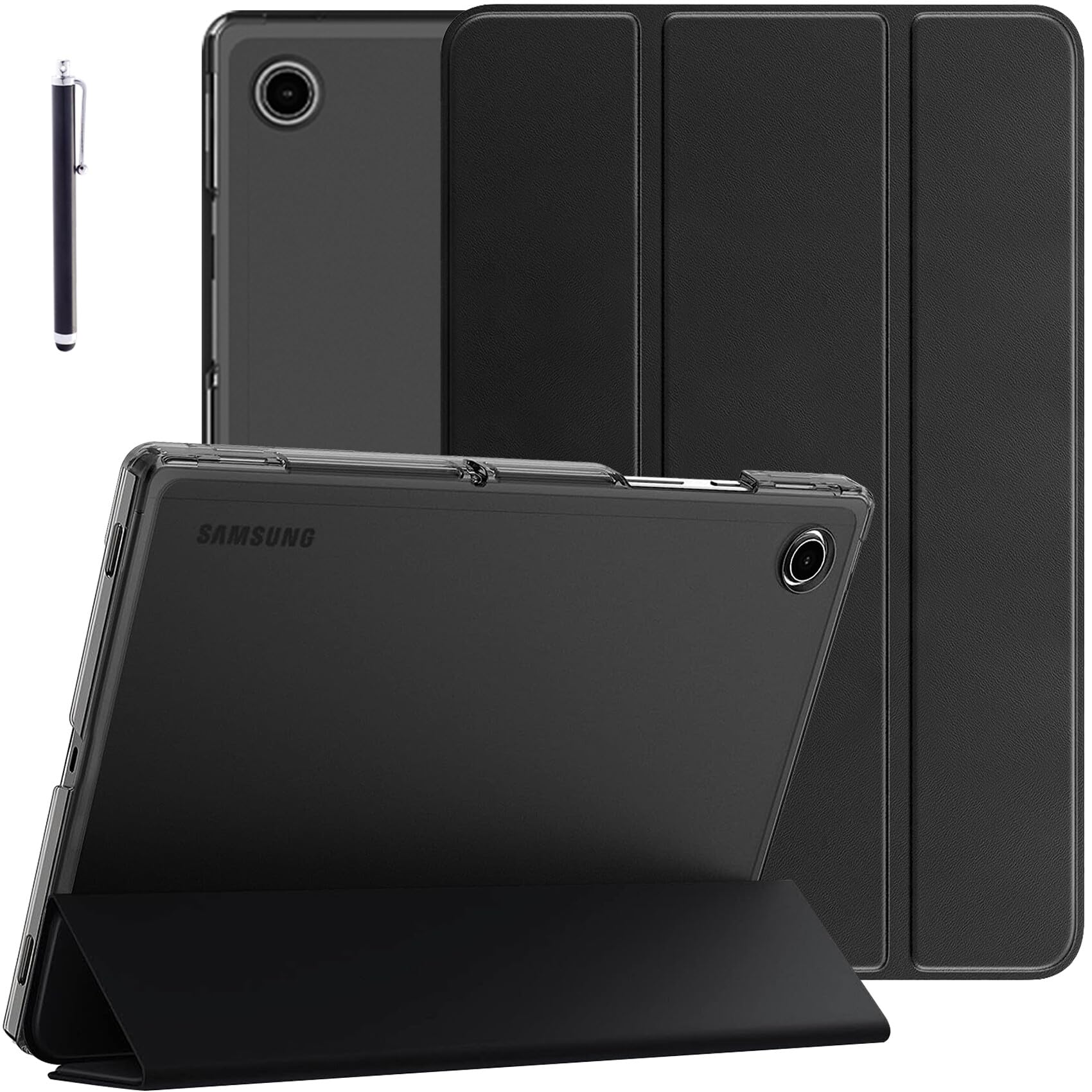 robustrion cover for samsung galaxy tab a9 cover case 8.7 inch, flip stand cover case for samsung galaxy tab a9 tablet cover [sm-x110/x115/x117] with transparent back - black