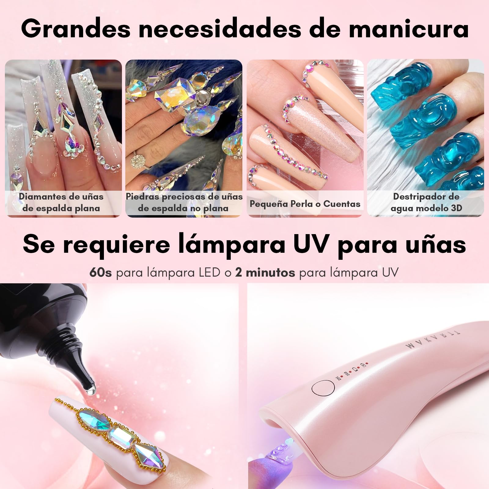 Makartt Rhinestone Glue 3D Gel Nail Art – 2 pezzi 30 ml Nail Charms colla unghie unghie UV per nail art strass unghie Charms Nail Gems gioielli diamanti cristallo