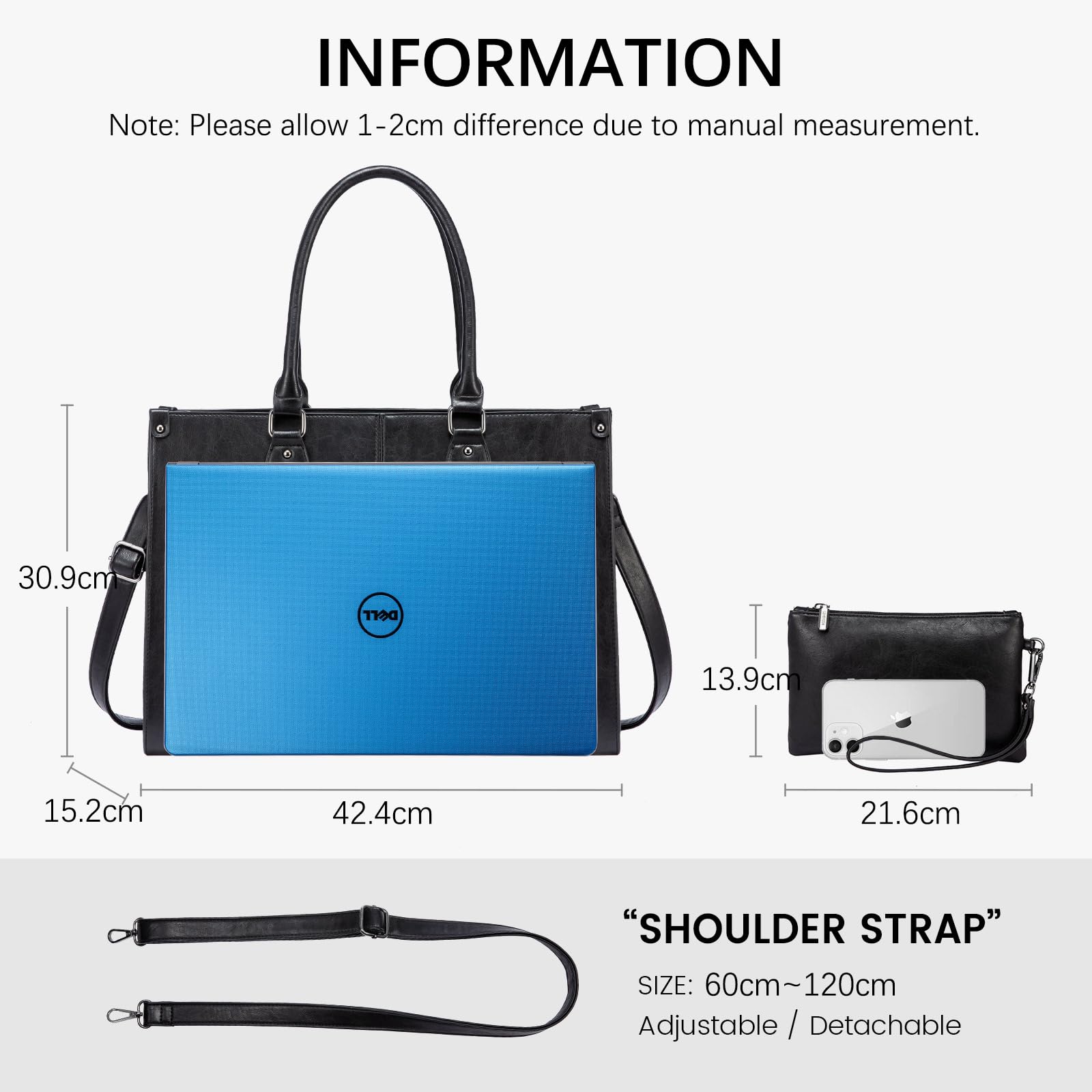 LOVEVOOK Bolsa para Portátil Mujer Grande de 15,6 Pulgadas Cuero PU Shopper de Hombro Cruzado Tote Bag de Trabajo para Negocios de Profesor Oficina Escuela
