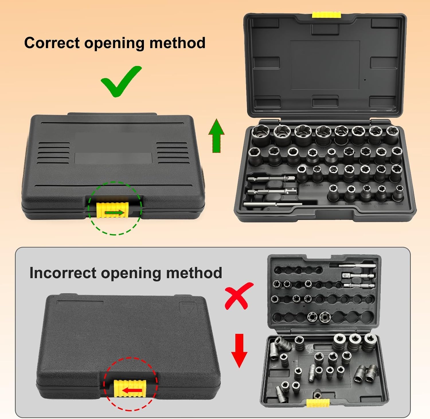 Eapele Bolt Extractor Set, Stripped Nut Remover Twist Sockets, Fit 3/8" Square Drive with Solid Storage Case (32pcs, Black)