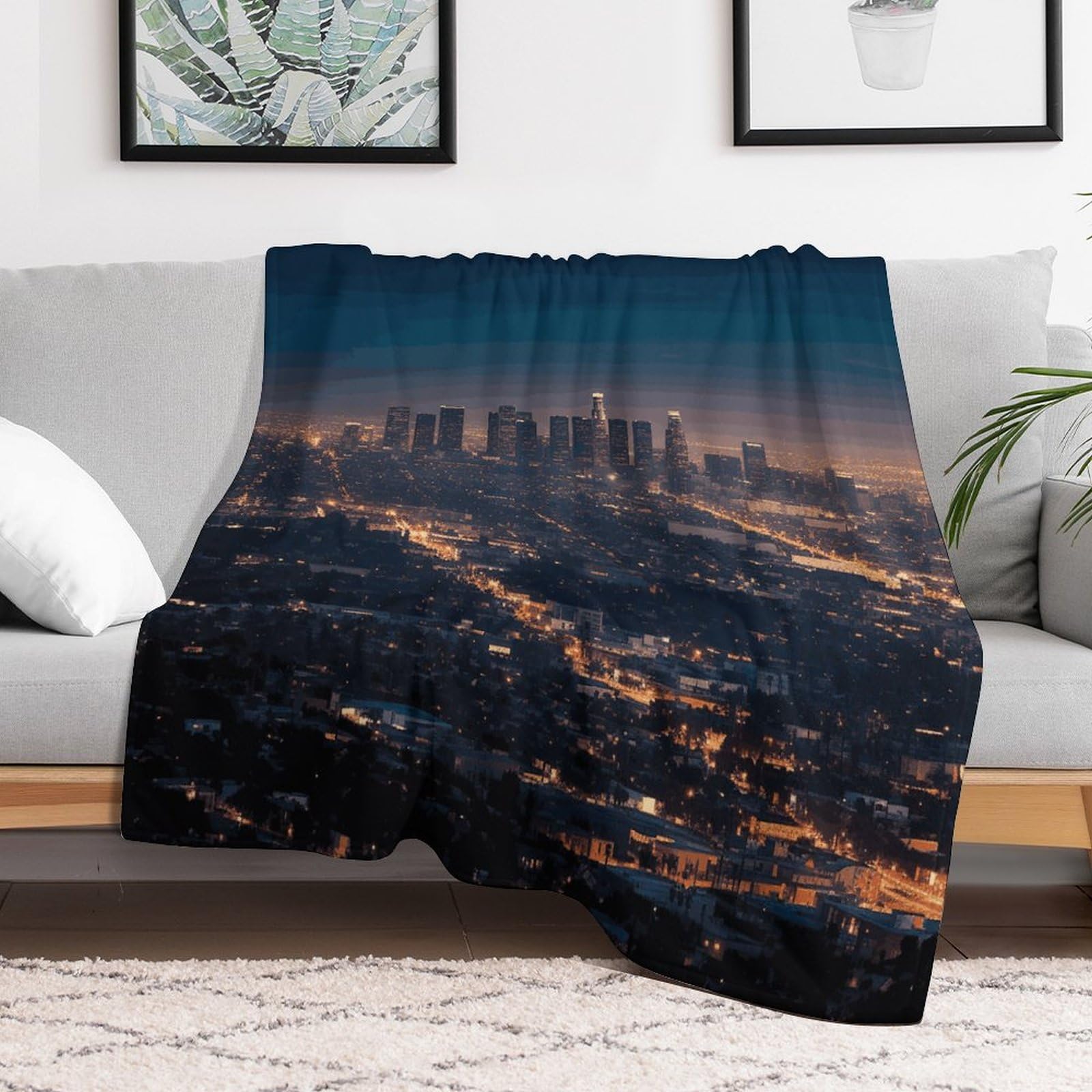 Couverture micro polaire Los Angeles 152x203cm plaid flanelle doux lit et canapé toutes saisons