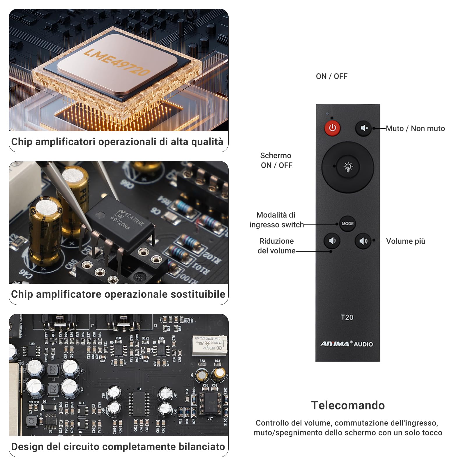 AIYIMA T20 Preamplificatore valvolare bilanciato LME49720 HiFi Home audio mini preamplificatore RCA XLR trigger 12V