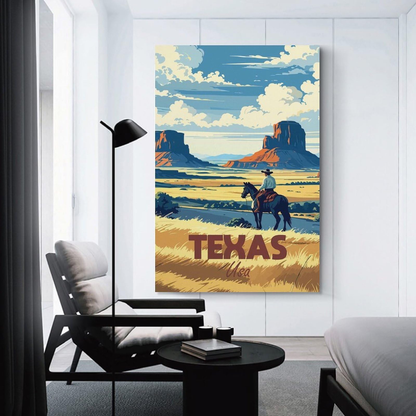Junmoney Home Decor Wall Art Texas USA Cowboy Landscape Illustration, 24x36inch(60x90cm), for Workspace Walls, Study Corners Or Bedrooms, A Smart Decor Choice for Study Walls