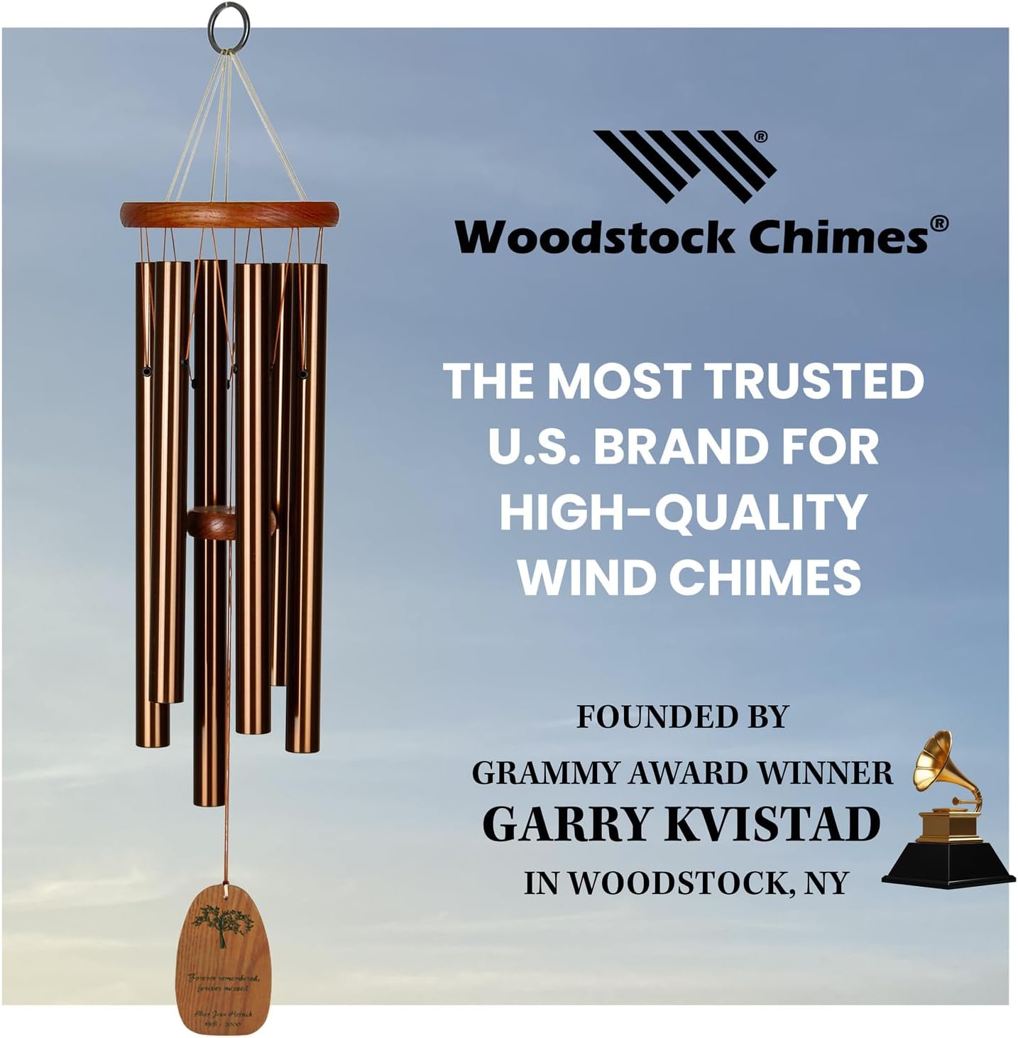 Woodstock Wind Chimes Personalized Amazing Grace Memorial Chime for Outside 24'' Medium Bronze Sympathy Customized Forever Inspirational Wind Chime for Outdoor Patio Home Garden Decor (P-AGMBR01)
