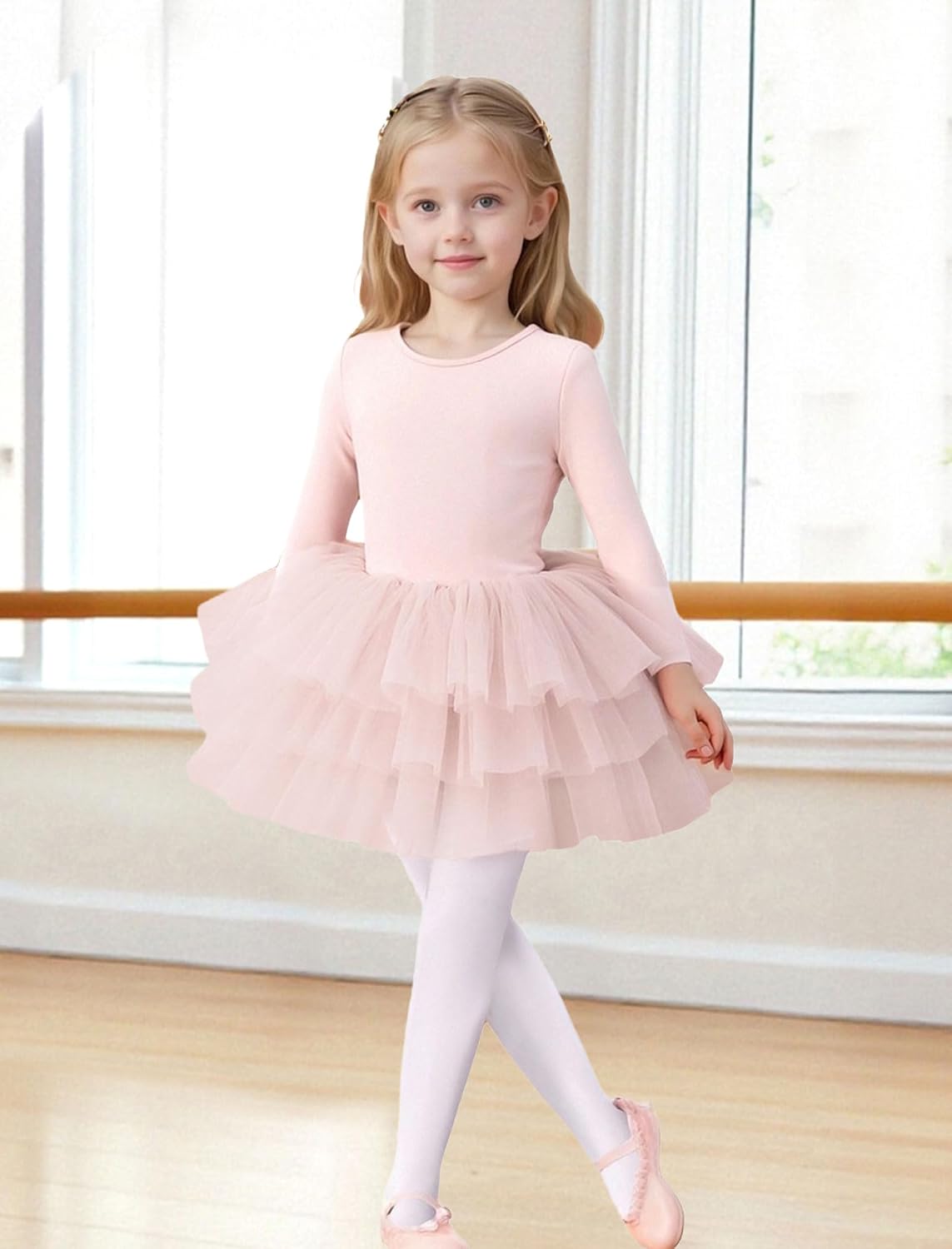 Toddler Girls Ballet Tutu Dresses Long Sleeve with Criss-Cross Back Skirted Leotard Dance Dress Ballerina Outfits