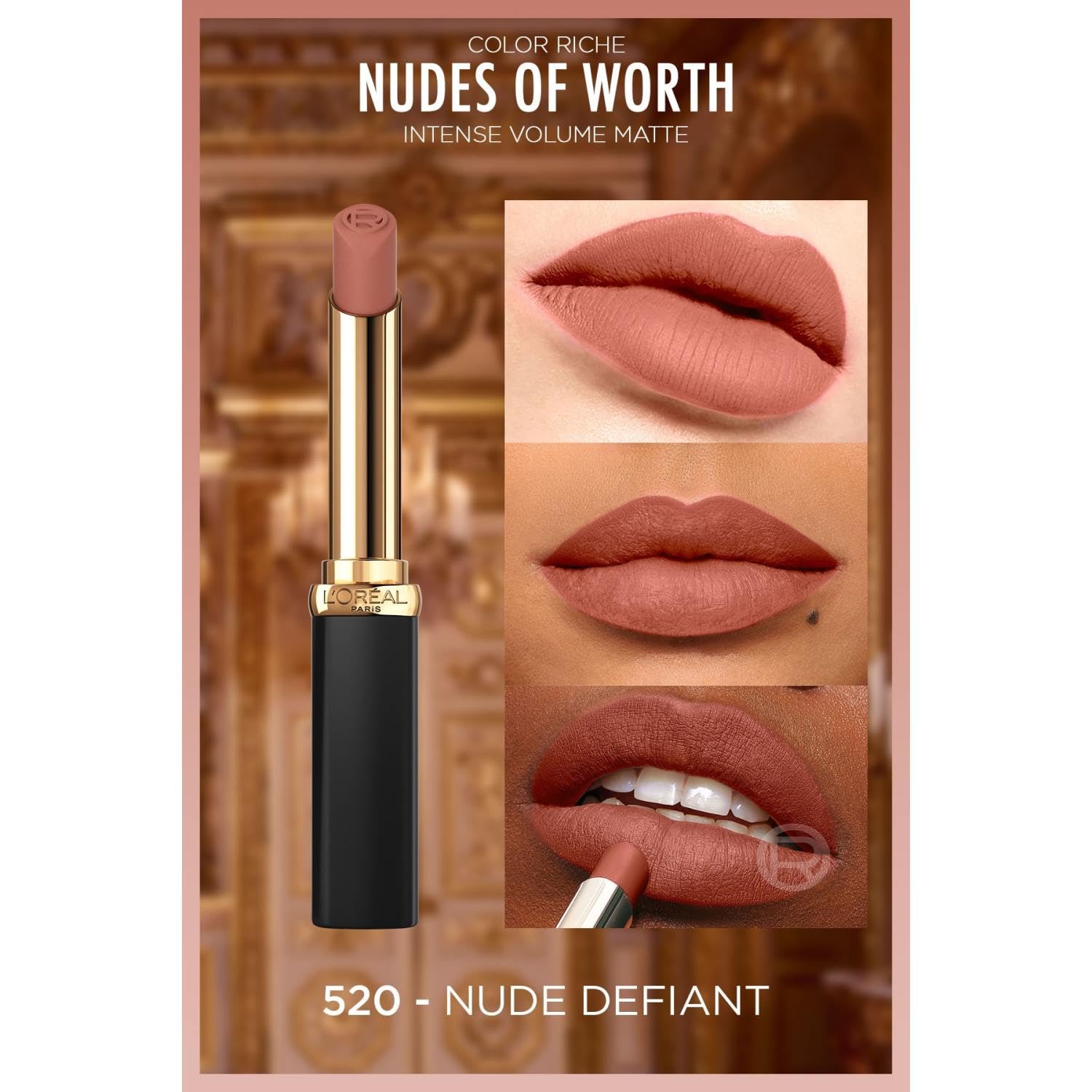 L'Oréal Paris Lipstick for a powdery matte finish and 16 hours hold, Color Riche Intense Volume Matte Nude - Image 2