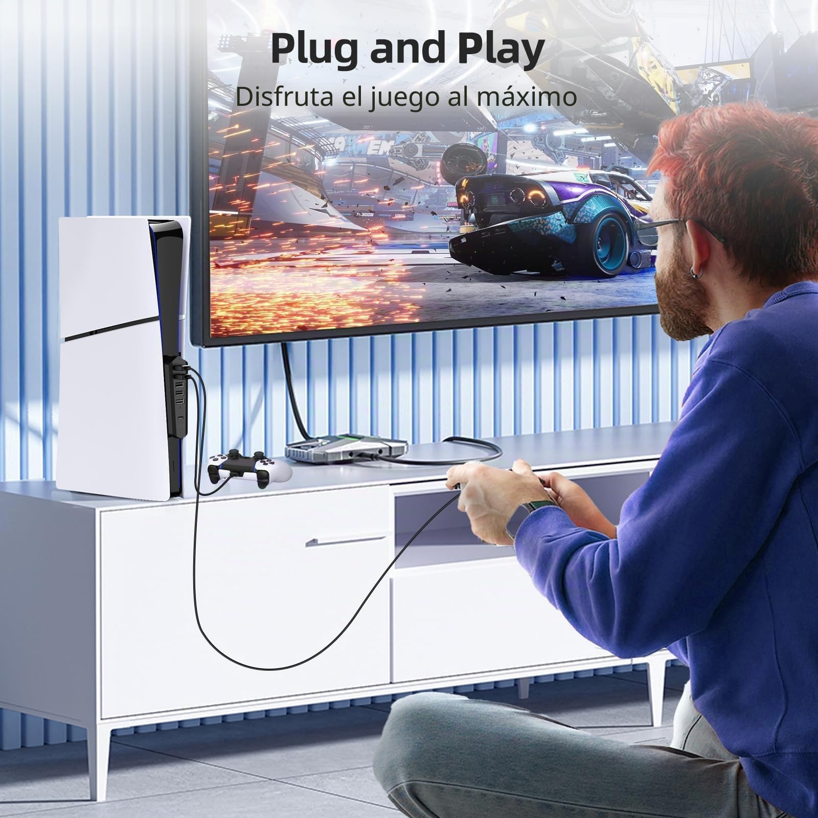 Hub USB 6 en 1 para PS5 Pro/Slim - Extensión de puerto USB de alta velocidad con 1 tipo C 3.0, 4 USB-A 2.0 y 1 puerto de carga, adaptador para consola de disco y digital