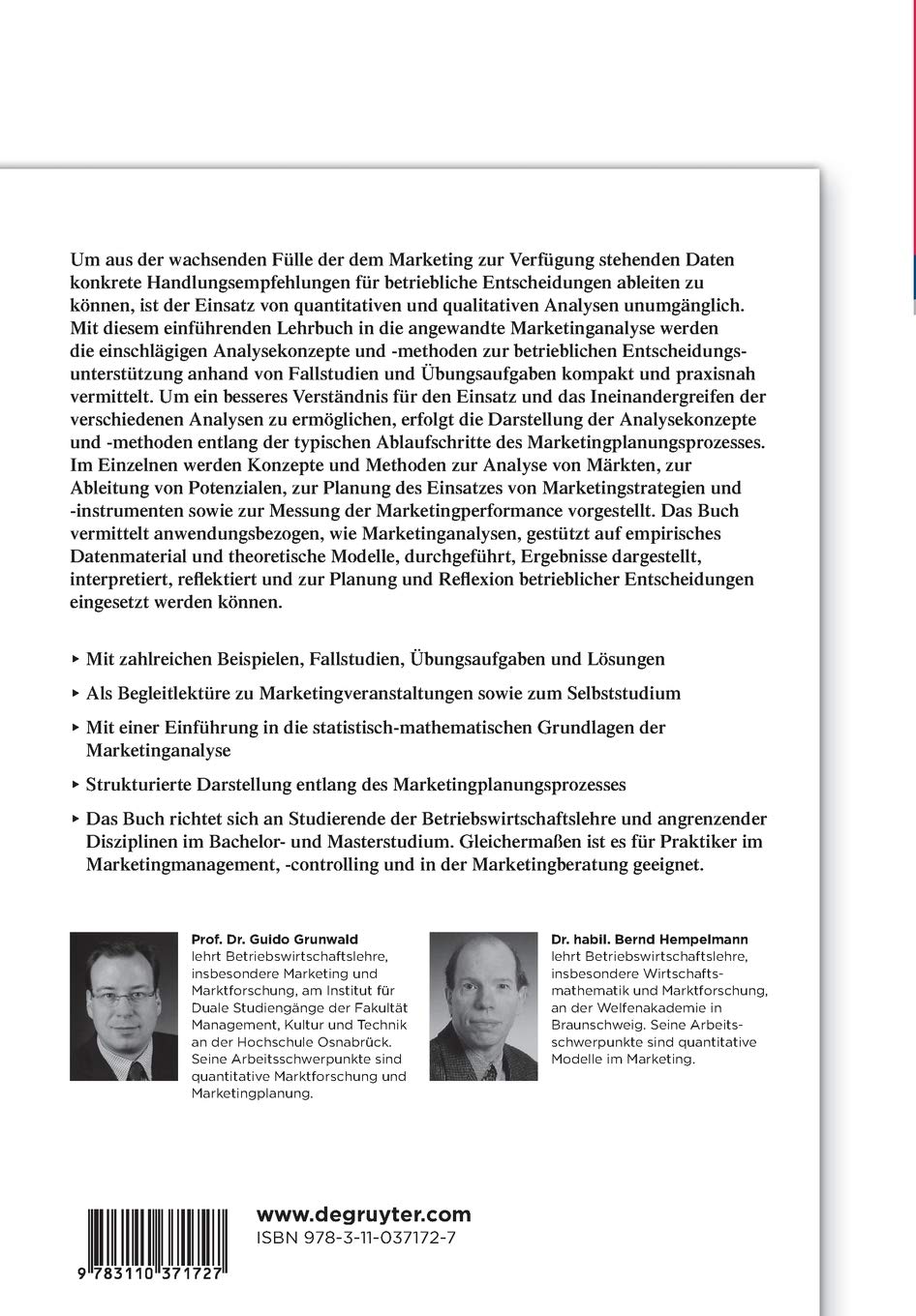 Angewandte Marketinganalyse: Praxisbezogene Konzepte und Methoden zur betrieblichen Entscheidungsunterstützung (De Gruyter Studium)