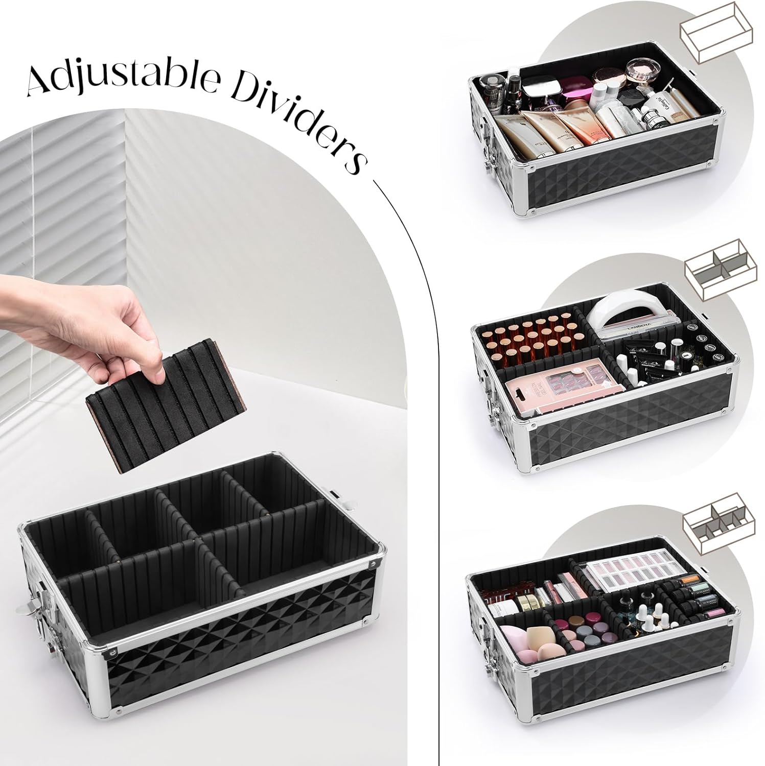Cosmetology Case on Wheels 3 in 1 Rolling Makeup Train Case Nail Tech Makeup Organizers Storage Cart Cosmetic Trolley Travel Barber Suitcase for Make up Artist Manicure Hair Lockable, Black