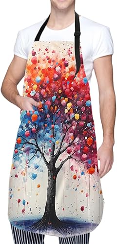 Miniatura 2 de Delantal colorido con 2 bolsillos, delantales de pintura para adultos, delantales de babero artístico, para cocinar, parrilla, hornear, barbacoa